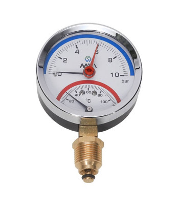 Термоманометр радиальный MVI, до 10 бар, 0-120C, D80 мм, с нижним подключением G1/2