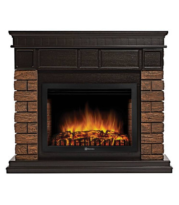 Каминокомплект: Очаг Electrolux EFP/P-2720RLS, портал Bricks Wood 25 камень темный, шпон венге