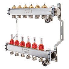 Коллектор нерж. в сборе с расходомерами 1&quot; ВР-3/4&quot; НР, 6 выходов