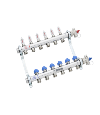Коллектор распределительный REHAU HKV-D 1 х 3/4 ЕК 12 вых. нерж. сталь с расходомерами