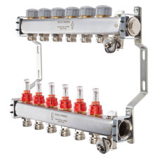 Коллектор нерж. в сборе с расходомерами 1&quot; ВР-3/4&quot; НР, 6 выходов